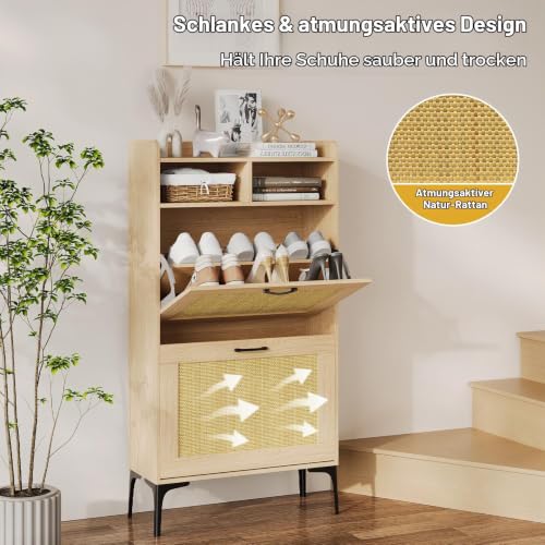 Dripex Schuhregal schmal Rattan 60x24x114cm, Schuhschrank mit 2 Klappen, schuhkipper – Ansicht 7
