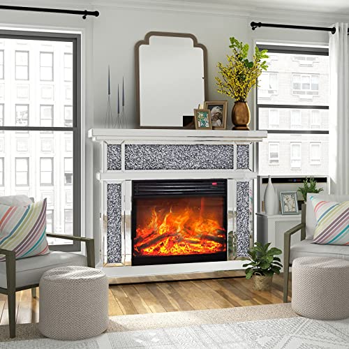 Mirrored Electric Fireplace, Fireplace Mantel Freestanding Heater Firebox With Remote Control, 3D Flame, 750/1500W #TOP1