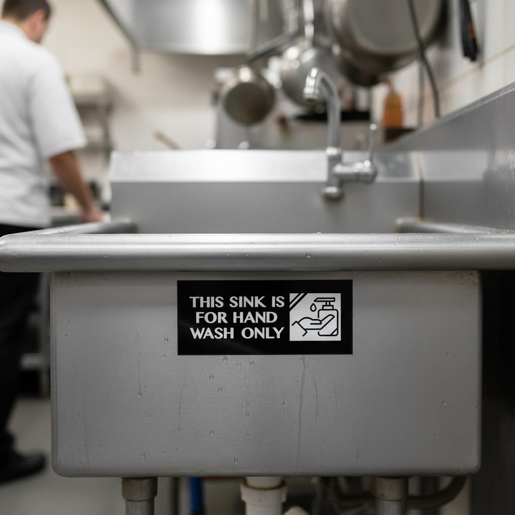 Acrylic Hand Wash Only Sign, Made in USA, Premium 7x3 Hand Washing Sink Only Sign, Kitchen Restaurant Compliance Signs, Durable Hygiene Reminder Sink Labels for Hospitals Clinics, with Stickers image 3
