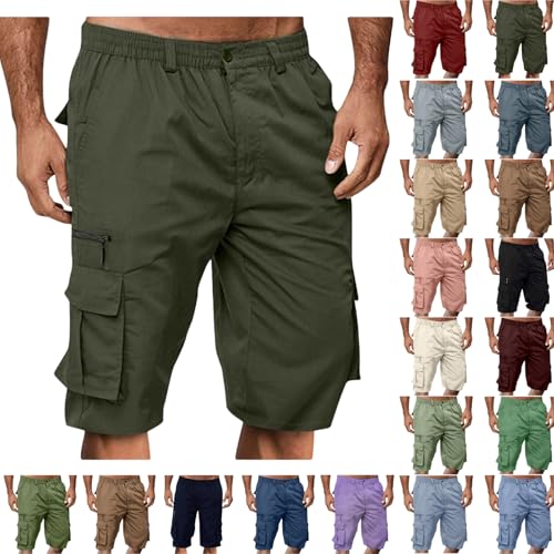 Image of Cargo Shorts for Men,Summer Casual Elastic Waist Big Tall Baggy Shorts Lightweight Hiking Short with Multi Pockets