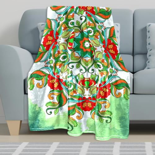 Couverture microfibre chaude douce motif mandala vert jeté de canapé 150x130