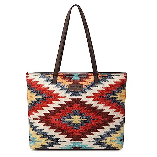 Image of Montana West Wrangler Aztec Print Canvas Tote Bag Capacity Shoulder Bag for Work, Travel & Everyday Use