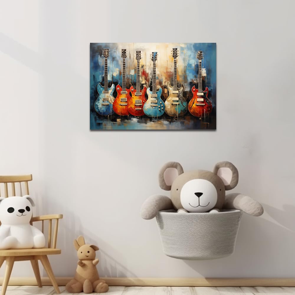Stampa su tela con stile dipinto colorato di uomo che suona la chitarra elettrica, arte murale con strumento musicale, regalo per musicista, decorazione per studio musicale - Italia