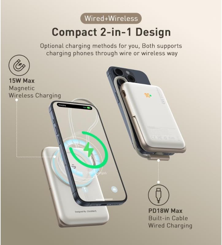 Choetech B735 Power Bank wired and wireless charging simultaneously