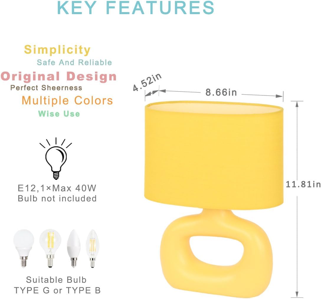 Lampwell LACIO Yellow Small Table Lamp for Living Room as Bedside Table Lamp for Bedroom,Modern Ceramic Kids Night Table Lamp,8.66×4.53×H11.81IN,Bulb Excluded