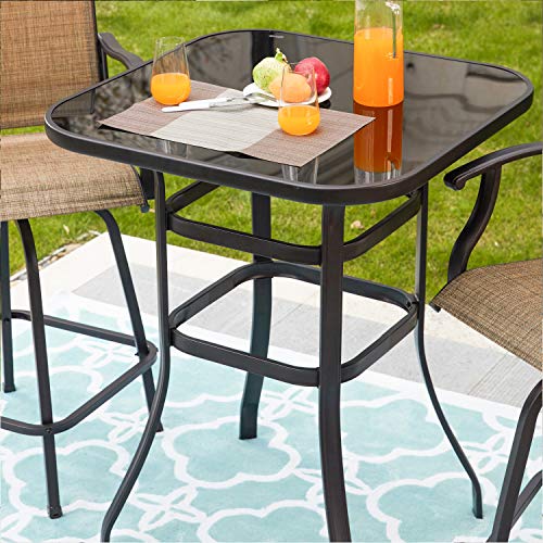 Image of LOKATSE HOME Outdoor Bistro Bar Height Table Metal Frame Square Tempered Furniture Glass Top All Weather for Patio