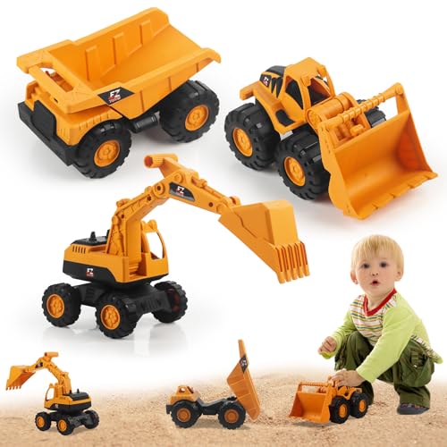 JWTRSVTY 3 peças brinquedo de areia para escavadora, escavadora de brinquedo, veículos de construção escavadora brinquedos, Bulldozer brinquedo para crianças, Avec escavadora, pá carregadora