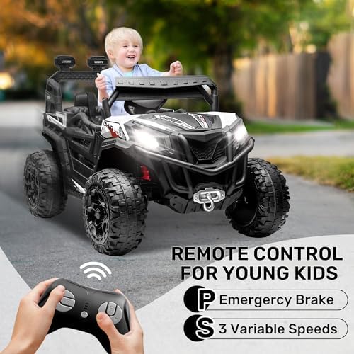 ANPABO 24V Ride On Toys for Kids w/Remote Control, 4WD/2WD Switchable White - 4