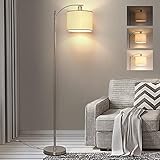LED Floor Lamp with Dimmer, Fully Dimmable Standing Lamp Modern Tall Pole Lamp with Hanging Fabric Shade and Silver Base Montage Reading Light for Living Room Bedroom, Bright 8W LED Bulb Included