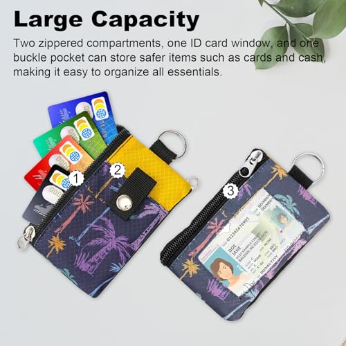 Image of Minimalist RFID Wallet with Lanyard, Multi-functional ID Case with 2 Zipper Pockets and Key Chain for Men and Women, Tactical Badge Pouch Cards Holder, Coin Purse for Travel Sports - Two-Tone