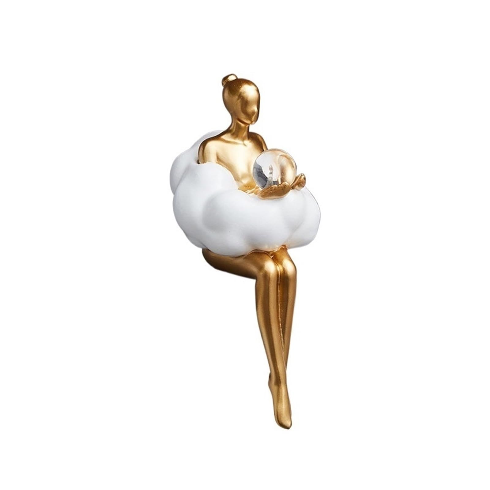 zhuyanbo007 Desk Statue, Modern Abstract Cloud Girl Resin Sculpture Gold & White Art Figurines Home Office Decor Ornaments