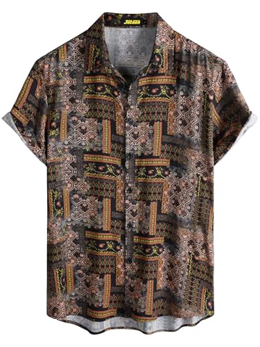 Image of JOTOOK Mens Hawaiian Shirt Short Sleeve Button Down Tropical Shirts Casual Floral Summer Beach Shirt