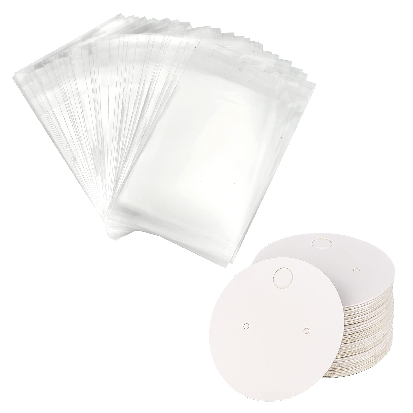 Savita White 50 Pieces Paper Stud Earrings With 50 Pieces Self-Adhesive Bags For Ear Studs Diy Earring Jewellery Display (White)