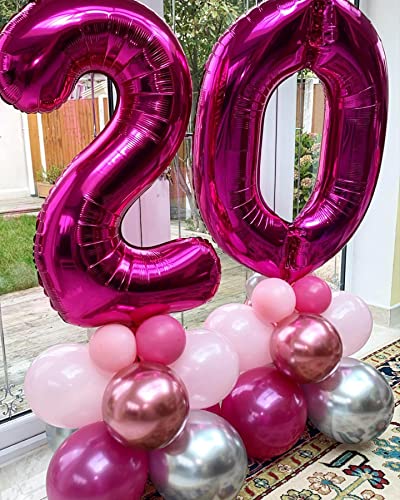 Image of 40 Inch Hot Pink 20 Number Balloons Giant 20 Balloons Hot Pink Birthday 20 Balloons 20th Birthday Anniversary Party Decorations Supplies