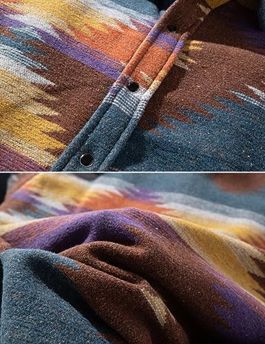Image of FindThy Men's Brushed Flannel Shirts Ethnic Aztec Print Button Up Lapel Tribal Shirt Jacket Shacket