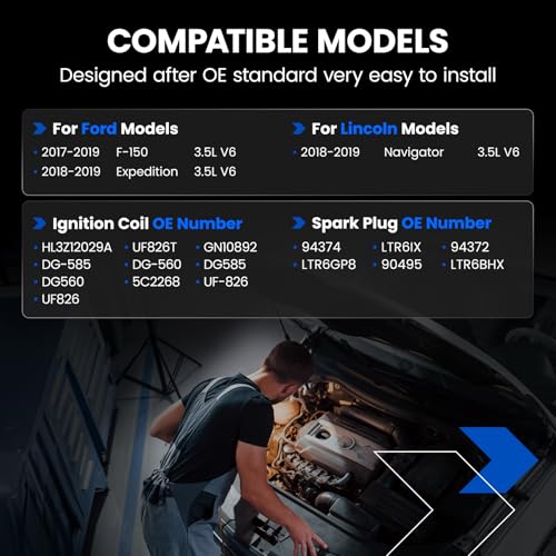 Image of 6 Ignition Coils Pack+6 Spark Plug Kit - Fix Misfires for Ford F-150 /Expedition & Lincoln Navigator (3.5L V6) 2017-2019 - Repl. UF826 /HL3Z12029A /94374