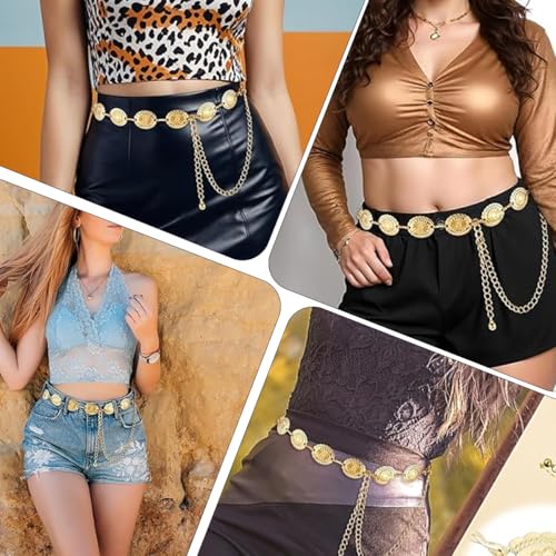 Western Belts for Women Cowgirl, Chain, Concho, western jewelry, Gold Waist Chain, Waist, Country, for Dress and Jeans, Suitable for Tourism, Beach Festivals, Holidays, or Simple Daily Outfits4