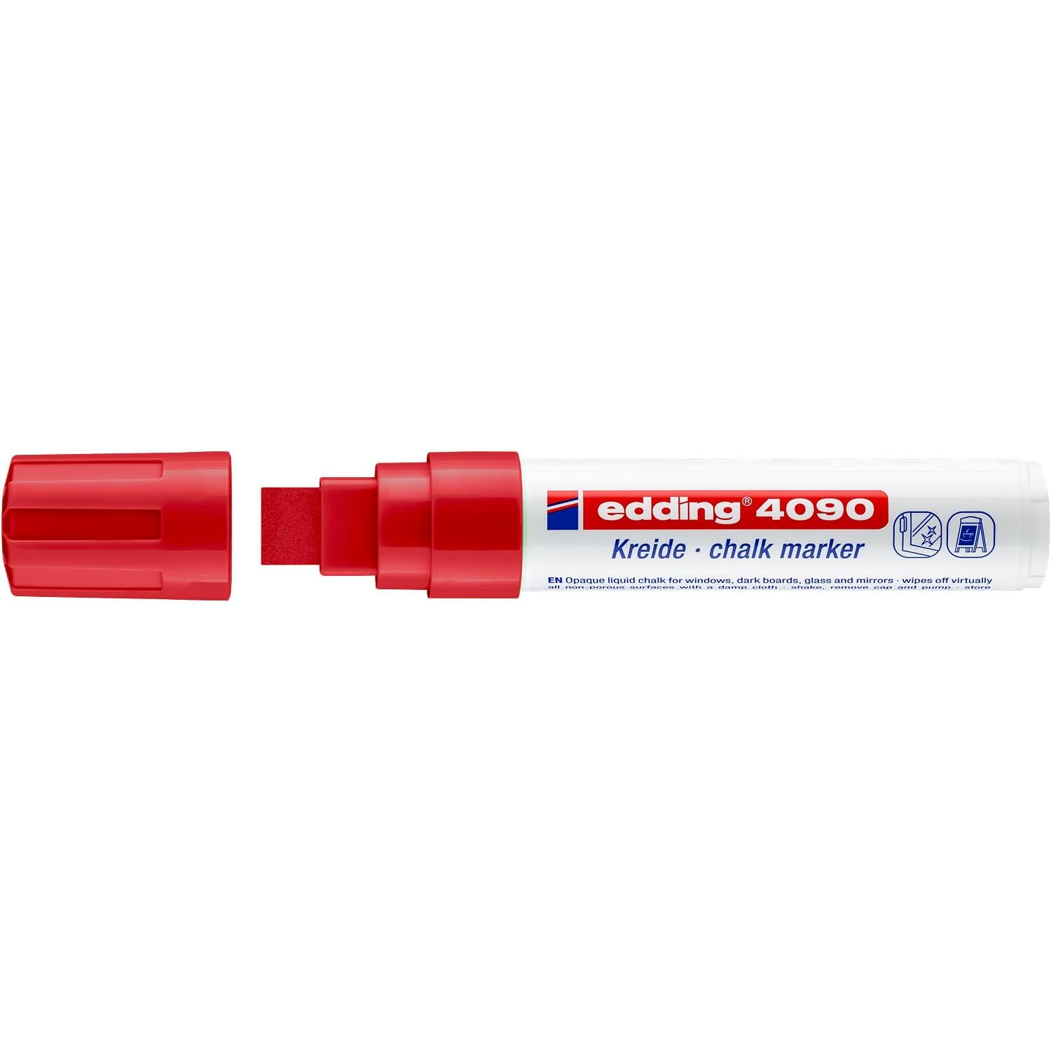 Edding Set mit 6 flüssigen Kreidemarkern 4090, Glas, Fenster, Schiefer, Rot, abgeschrägte Spitze, 4 – 15 mm