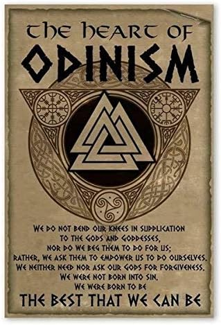 Nonbrand Funny Fantastic Family Themed Decorative Viking Warrior Motivational Quotes The Heart of Odinism Viking Warrior Poster Wall Decor 8"x12" Tin Sign