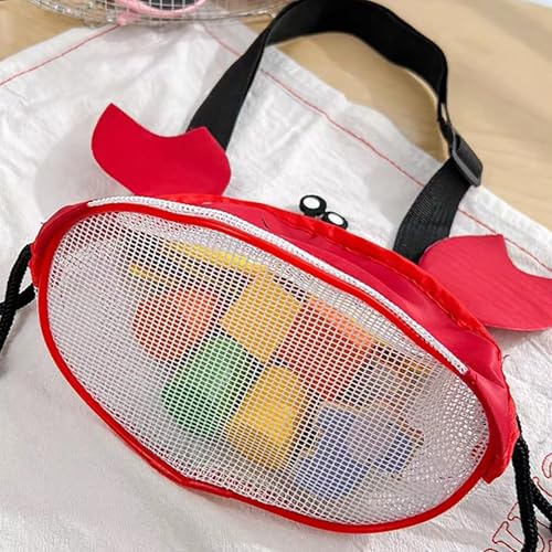 Image of Crab-Shaped Mesh Beach Toy Bag with Adjustable Shoulder Strap - Fun and Functional Sand Toy Storage for Kids