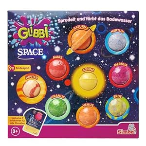 Glibbi Space, 9 badbommen, incl. informatiekaarten over de planeten, badplezier vanaf 3 jaar