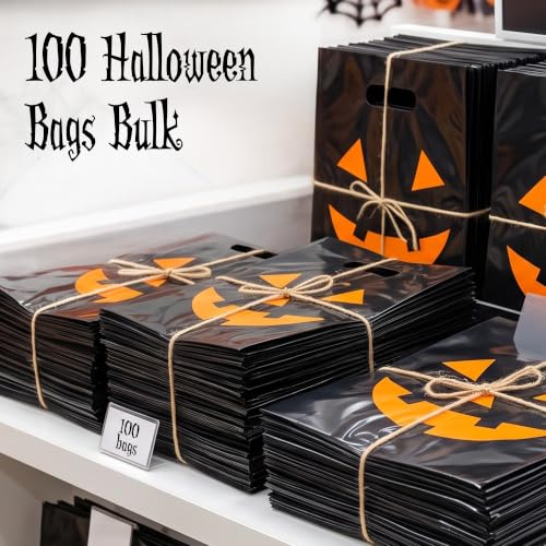 Image of Choice Marts 100 Halloween Candy Bags Bulk 9x12 Treat Bags with Handles