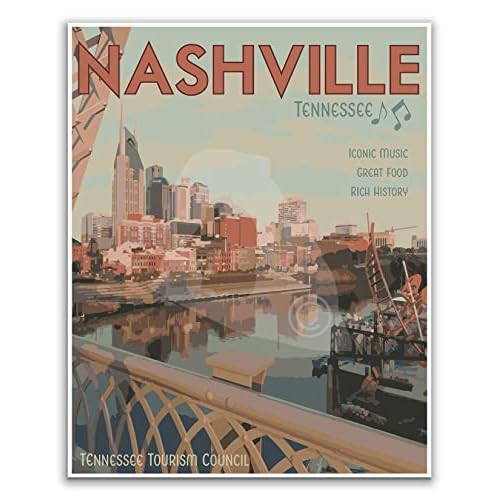 Nashville Vintage Style Travel Poster, Nashville Tennessee Print (Poster, 24×36 Inches)
