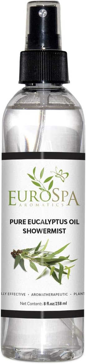 EuroSpa Aromatics Pure Eucalyptus Oil ShowerMist and Steam Room Spray, All-Natural Premium Aromatherapy Essential Oils - Pure Eucalyptus, 8oz