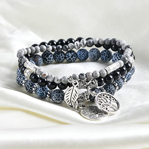 Image of YGLINE Tree of Life Yoga Healing Stone Bracelets,Multilayer Lotus Chakra Stone Reiki Bracelet Sets,Anxiety Crystal Natural Stone,for Women Stress Relief