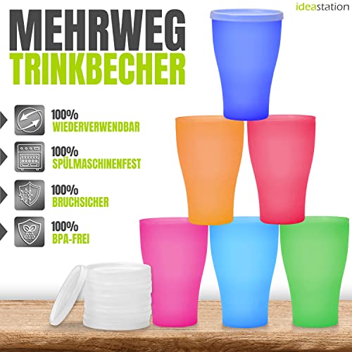 Trinkbecher Idea-Station NEO Plastikbecher mit Deckel 12 x 450 ml