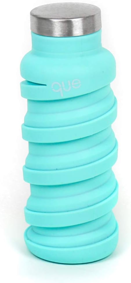 que Bottle | Designed for Travel and Outdoor. Collapsible Water Bottle - Food-Grade Silicone/BPA Free/Lightweight/Eco-Friendly - 12oz (Misty Mint)