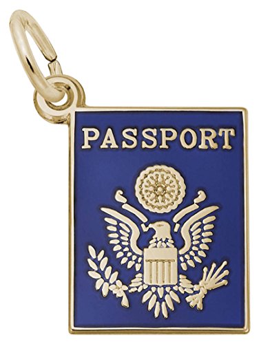 Rembrandt USA Passport Charm w/Blue Enamel - Metal - Gold Plated Sterling Silver