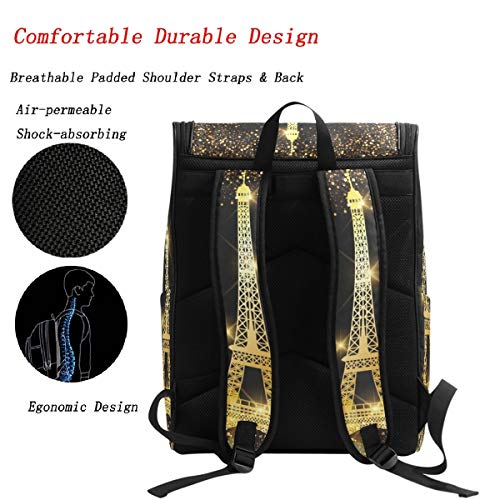 Naanle Chic Beautiful Fireworks Paris Golden Eiffel Tower Print Casual Daypack College Students Multipurpose Backpack Large Travel Hiking Bag Computer Bag for Boys Girls3