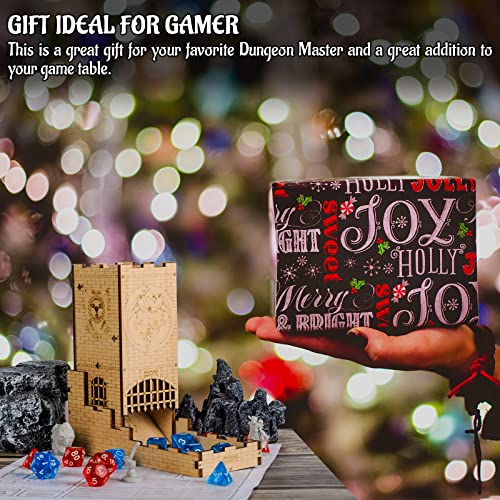 Castle Dice Tower With Tray Wood Laser Cut Dragon Carving Easy Roller Perfect For Board Game, D&D And Rpg (Castle) #TOP6