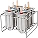 Awinking Set of 6 Stainless Steel Popsicle Mold, Homemade Ice Lolly Maker with Tray, 50 Reusable Bamboo Sticks, 20 Pop Bags, Cleaning Brush
