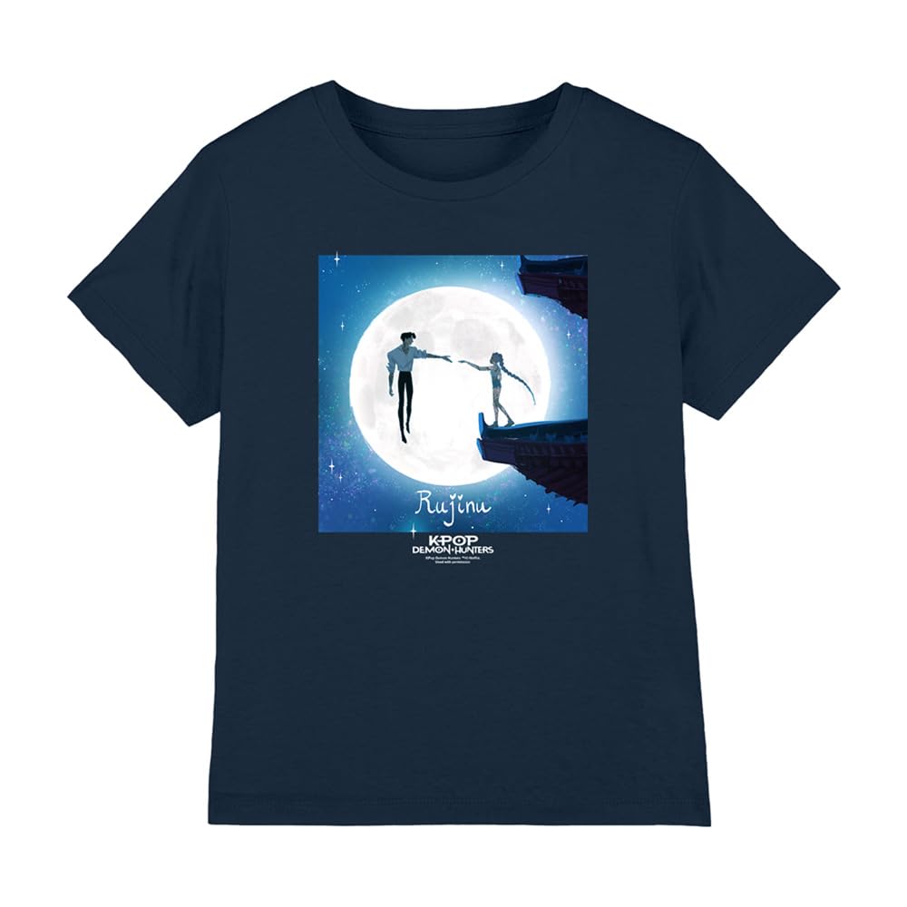 Kpop Demon Hunters Rujinu Rumi and Jinu Moon Kids T Shirt, Navy, 9-11Y