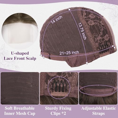 BARSDAR Kurze Gewellte Licht Braun Perücke, Schulter Lange Braun Perücken für Frauen Kurze Lockere Wellen Layered Perücke mit Face-Framing Curtain Pony Weiche Synthetik Natürlich Aussehend Perücken