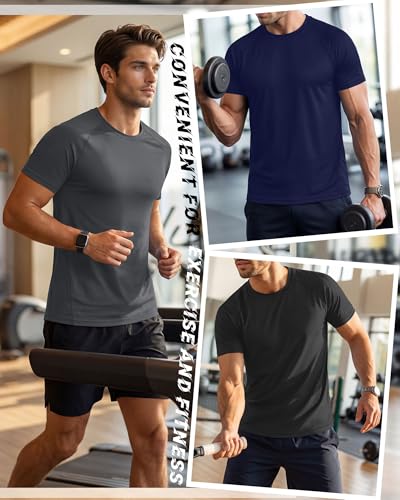 Image of Huukeay 3 Pack Men's Big and Tall Rash Guard T Shirts UPF 50+ Short Sleeve Swim Shirts Sun Protection Quick Dry Active Tops