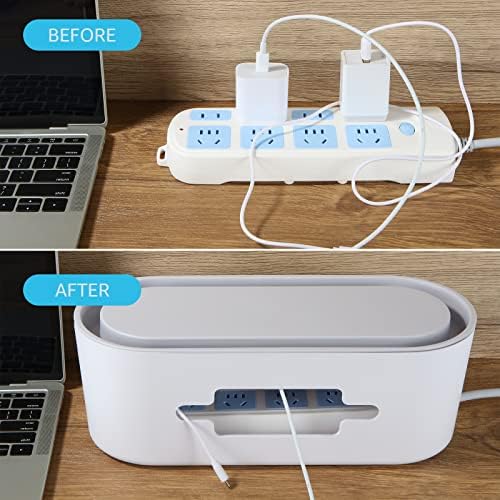 SENENQU Pack of 2 Plastic Cable Management Box, White Large Desk Cable Tidy Box with Grey Lid, TV Cable Wire Extension Wire Tidy Organiser Box for Home Office  32 x 13 x 11.5cm