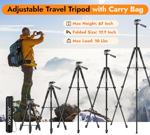Image of JOILCAN Phone Tripod Stand - 67 inch Aluminum Extendable Tripod with Remote, Portable Tripods for iPhone Photos Selfie & Video, Compatible with iPhone DSLR Camera Projector