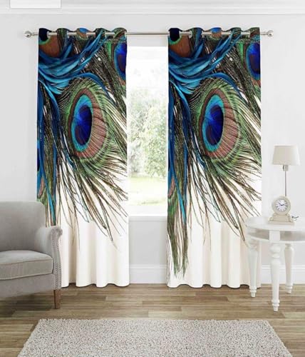 Image of KALIYO Peacock Feather Printed Light Filtering Curtain for Living Room | Pack of 1 Door and Window Curtain | Elegant Polyester Curtain (5 Feet)