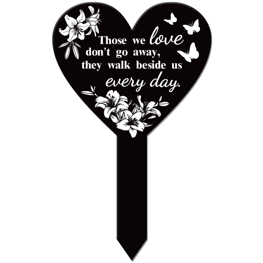 GLOBLELAND Heart Shaped Lily Garden Stake Memorial Remembrance Plaque Stake for Cemetery Acrylic Grave Stake Waterproof Sympathy Garden Stake for Yard Grave Cemetery