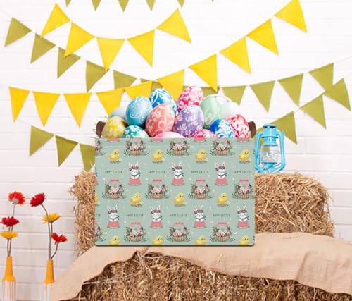 Image of Rectangle Green Easter Basket Empty,Easter Gift Bakset for Egg Hunting,Books Bin with Handles,Room Decor(Pale Green Easter Basket)