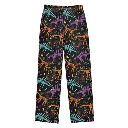ZZXXB Colorful Dinosaur Skeleton Boys Long Pants Soft Trousers Elastic Waist Kids Lounge Bottoms with Pockets S-XL