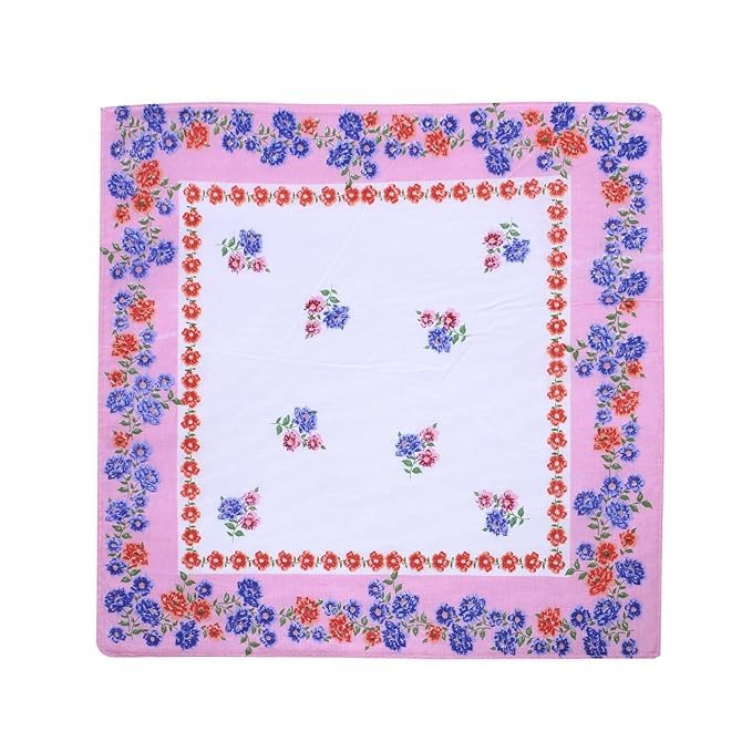 Ladies Cotton Handkerchiefs Pack of 12 | Soft Floral Print Multi-Colour Hankies for Women & Girls | Reusable Face & Pocket Handkerchief Set-image-25