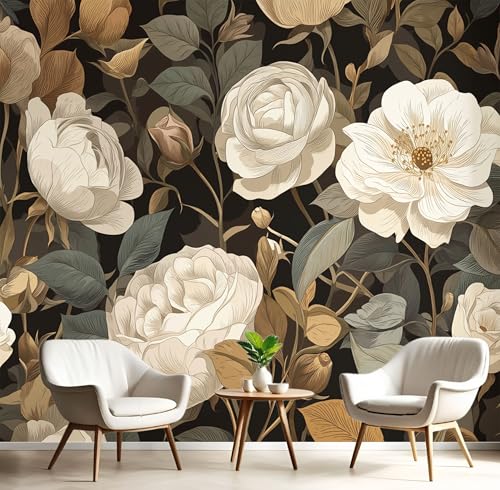 ANALTIRCE Papier Peint Panoramique Campagne Pétales,Papier Peint 3D Motif Classique Branches Fleurs Intissé Wallpaper Chambre Bureau Déco 150×105cm...