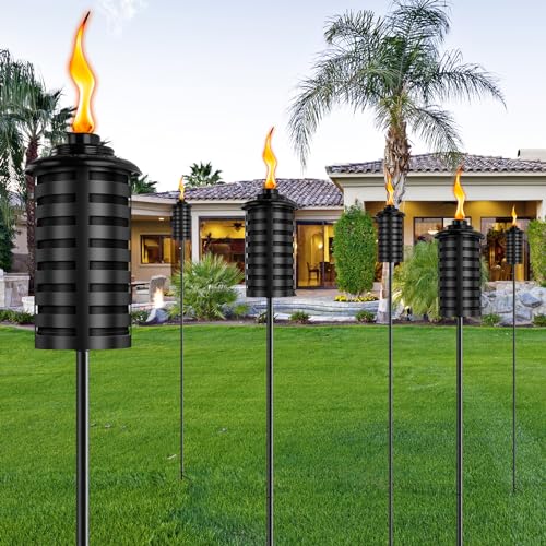ZSZMFH 6 Pcs Metal Torch for Outside, 16 oz Outdoor Metal Torch Garden Décor,59-Inch Upgraded Citronella Torches with 3-Prong Grounded Stake, Table Top Torches for Party Patio Pathway