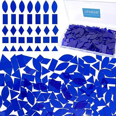 LITMIND Transparent Sapphire Blue Stained Glass Mosaic Tiles - 240 Pieces in 5 Shapes (Rectangle, Triangle, Rhombus, Square, Leaf) for Crafts & Mosaic Projects