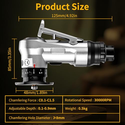 Image of Pneumatic Chamfering Tool, 30000 RPM Air Chamfer Tool with 6 Bearings & Complete Screw Kit for Deburring & Beveling, Includes 8 C & 6 R Blades, 45, 1 /4 inch Air Inlet for Metal, Wood, PVC, Acrylic