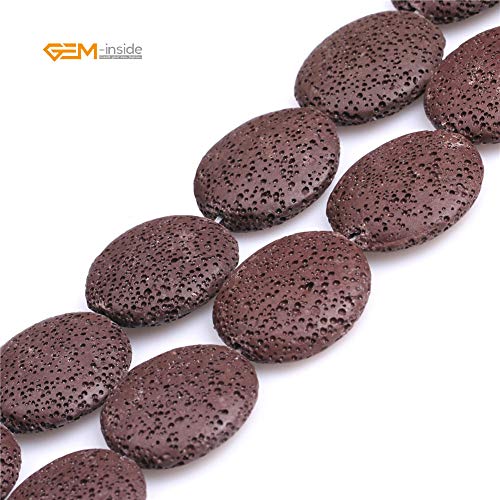 Gem-Inside 27Mm Brown Lava Gemstone Coin Shape Loose Beads Crystal Energy Stone Power For Jewelry Making 15‘’ #TOP3